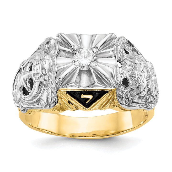 14k Two Tone Gold Diamond Men's Masonic Ring