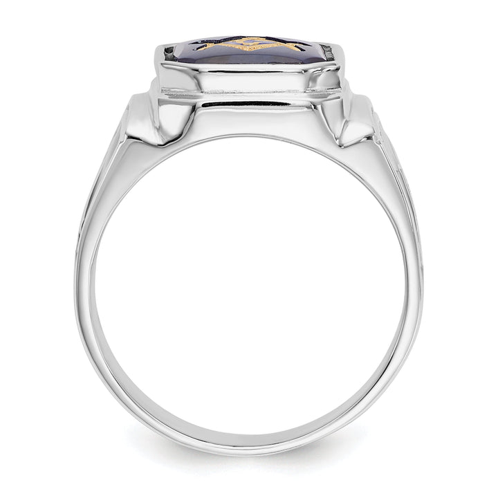 14k White Gold Men's Onyx Masonic Ring