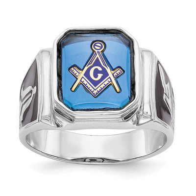 14k White Gold Men's Onyx Masonic Ring at $ 1107.66 only from Jewelryshopping.com