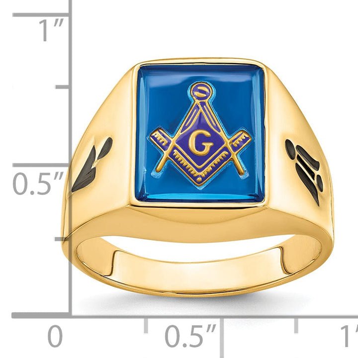 14k Yellow Gold Men's blue spinel Masonic Ring