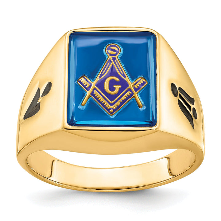14k Yellow Gold Men's blue spinel Masonic Ring