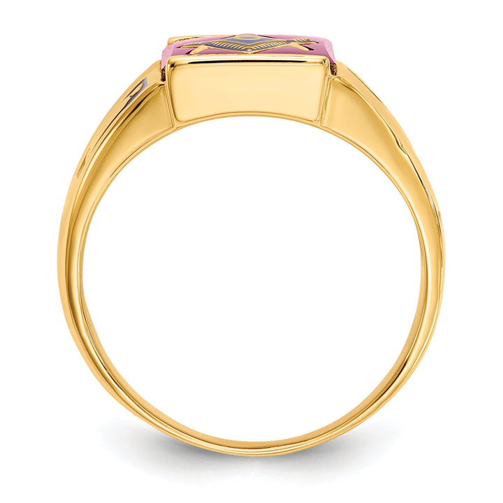 14k Yellow Gold Men's Synthetic Ruby Masonic Ring