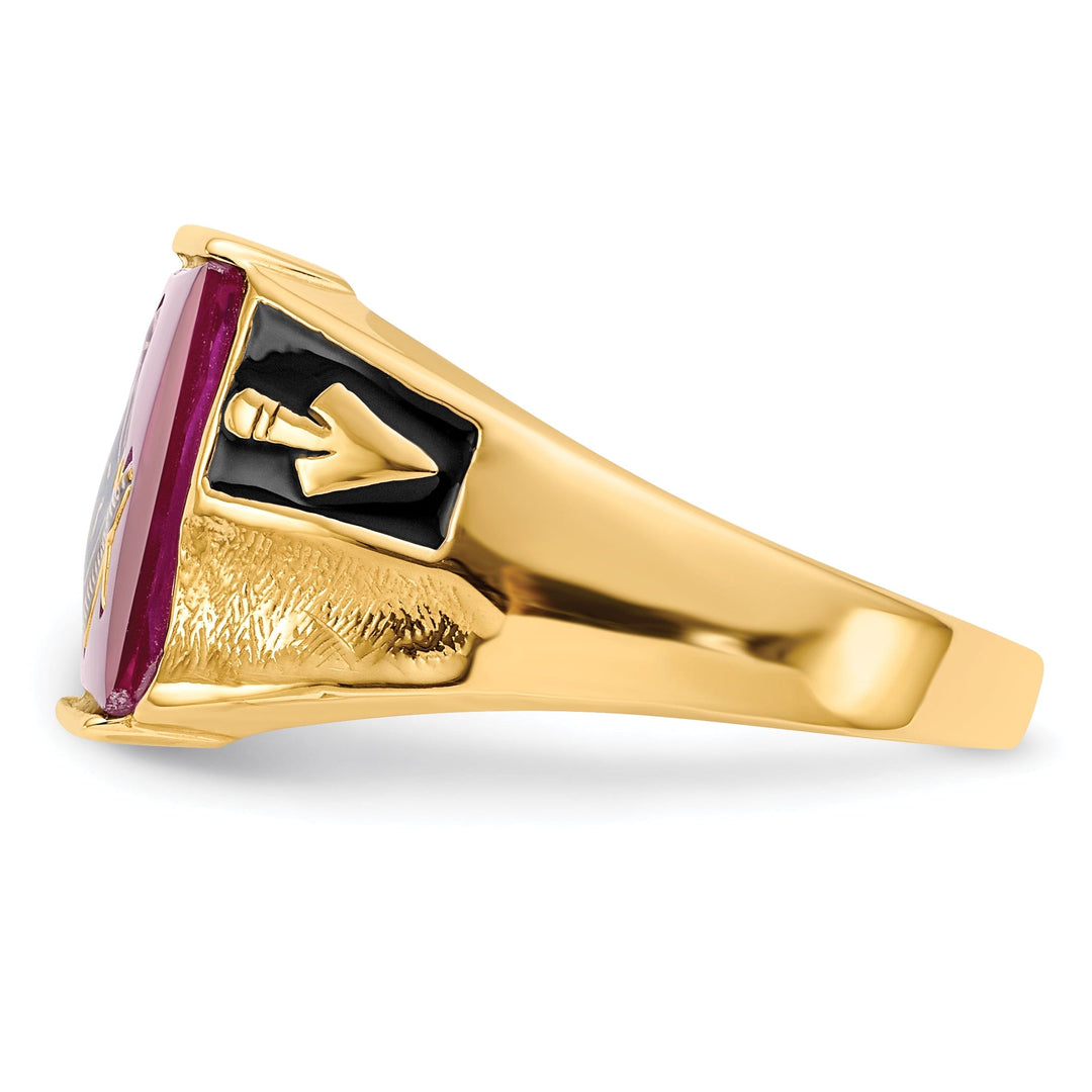 14k Yellow Gold Men's Synthetic Ruby Masonic Ring