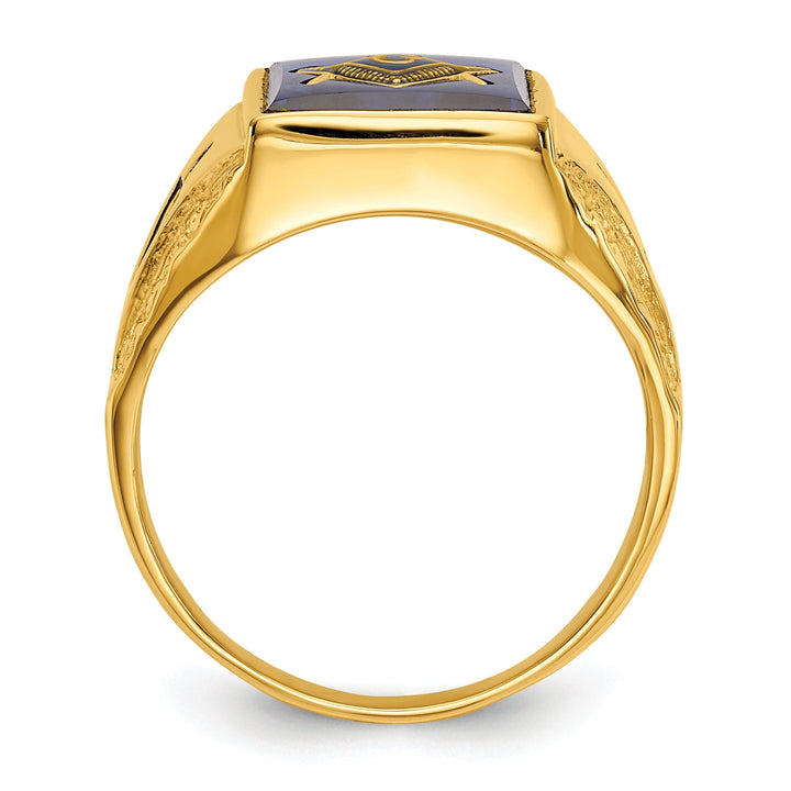 14k Yellow Gold Men's blue spinel Masonic Ring