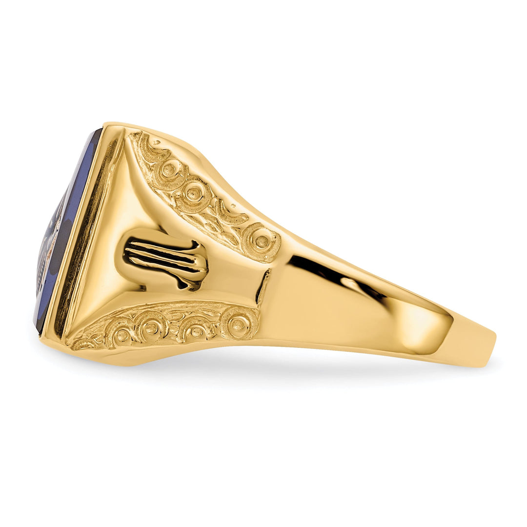 14k Yellow Gold Men's blue spinel Masonic Ring