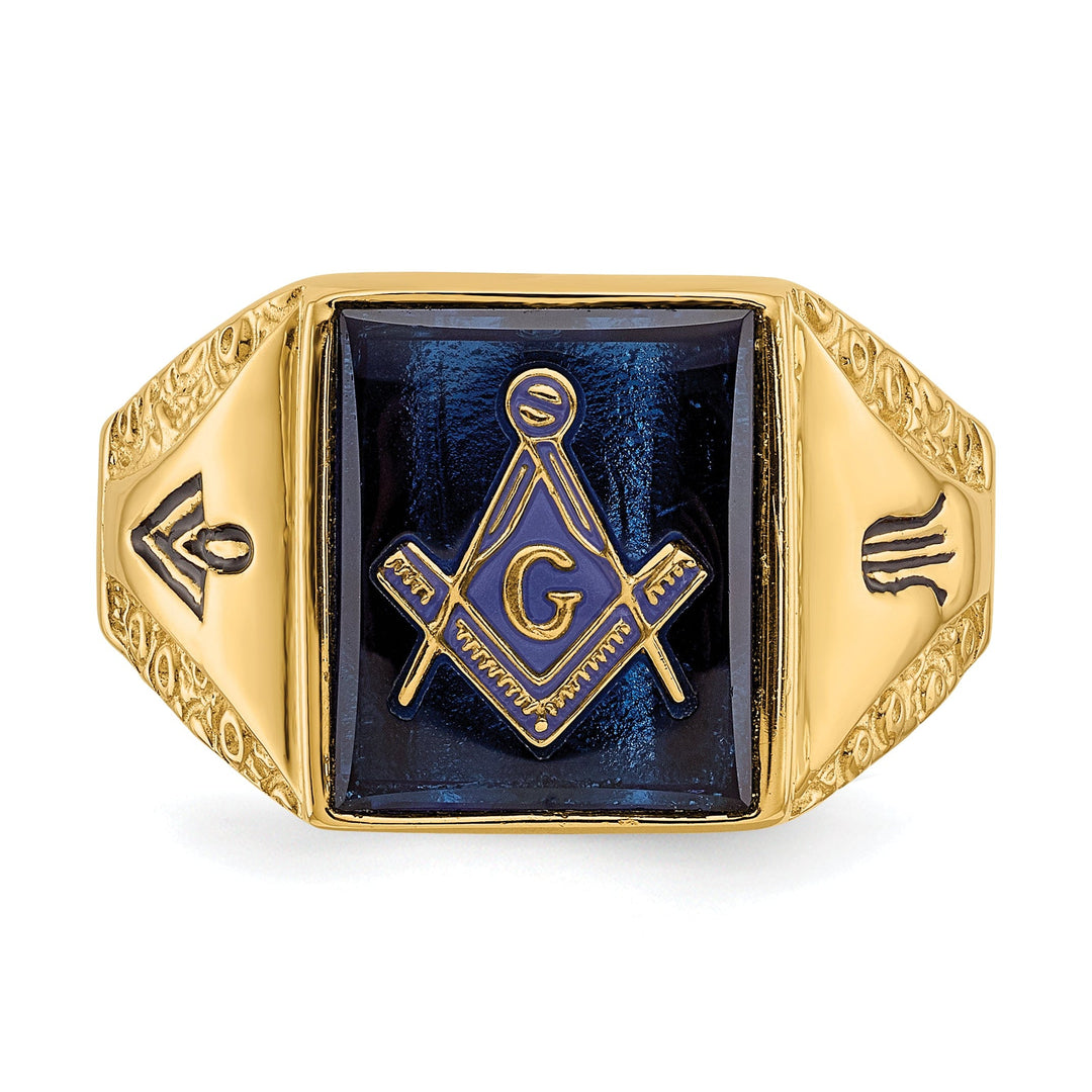 14k Yellow Gold Men's blue spinel Masonic Ring