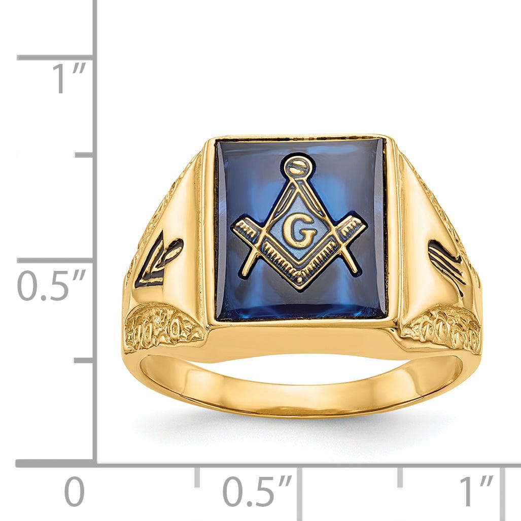 14k Yellow Gold Men's blue spinel Masonic Ring