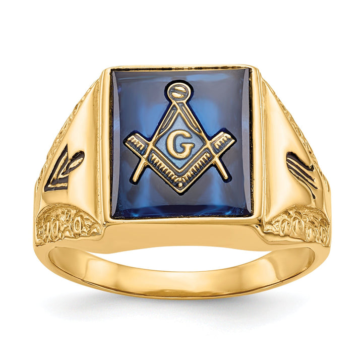 14k Yellow Gold Men's blue spinel Masonic Ring