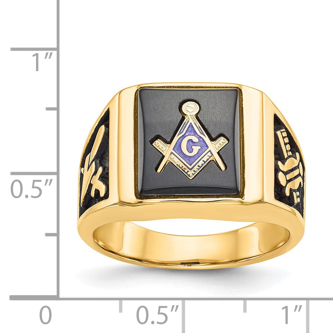 14k Yellow Gold Men's Synthetic Ruby Masonic Ring