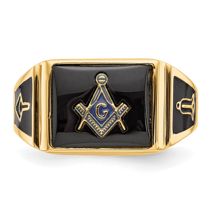 14k Yellow Gold Diamond Men's Onyx Masonic Ring