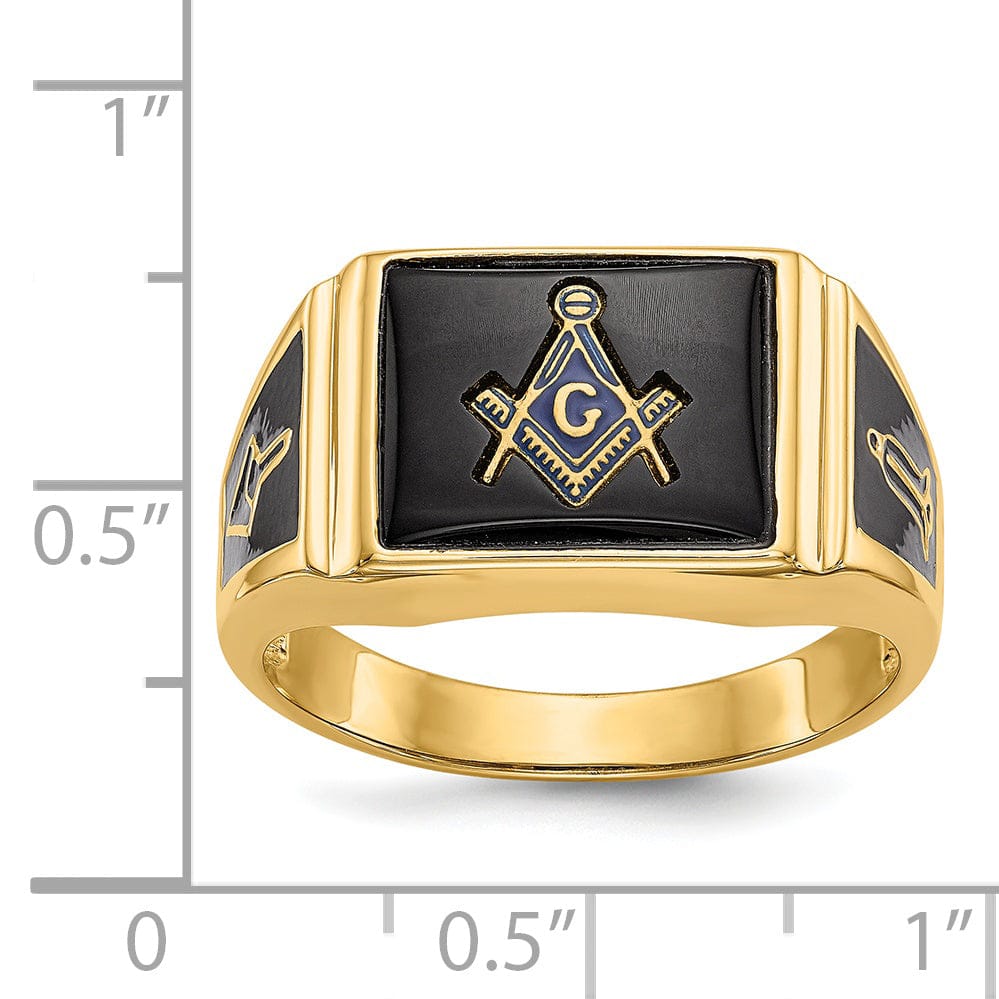 14k Yellow Gold Diamond Men's Onyx Masonic Ring