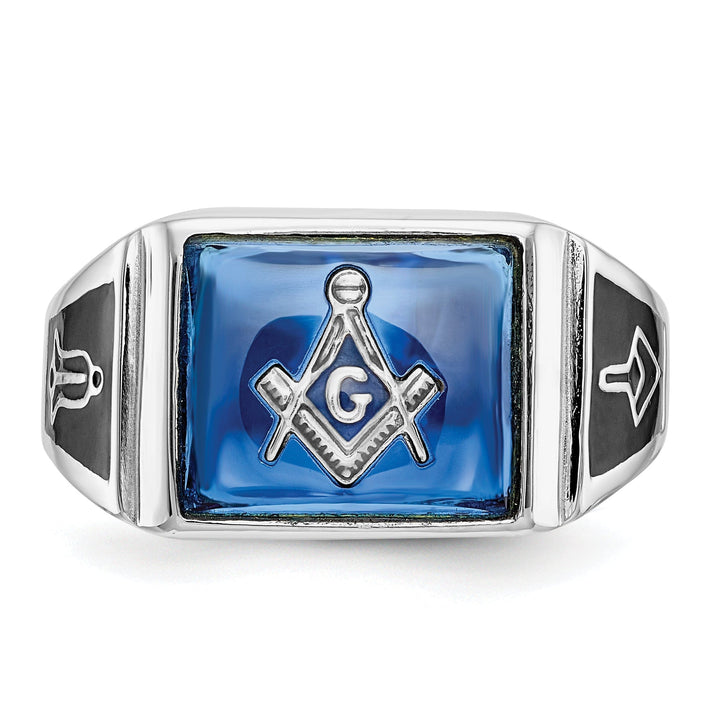 14k White Gold Men's Onyx Masonic Ring