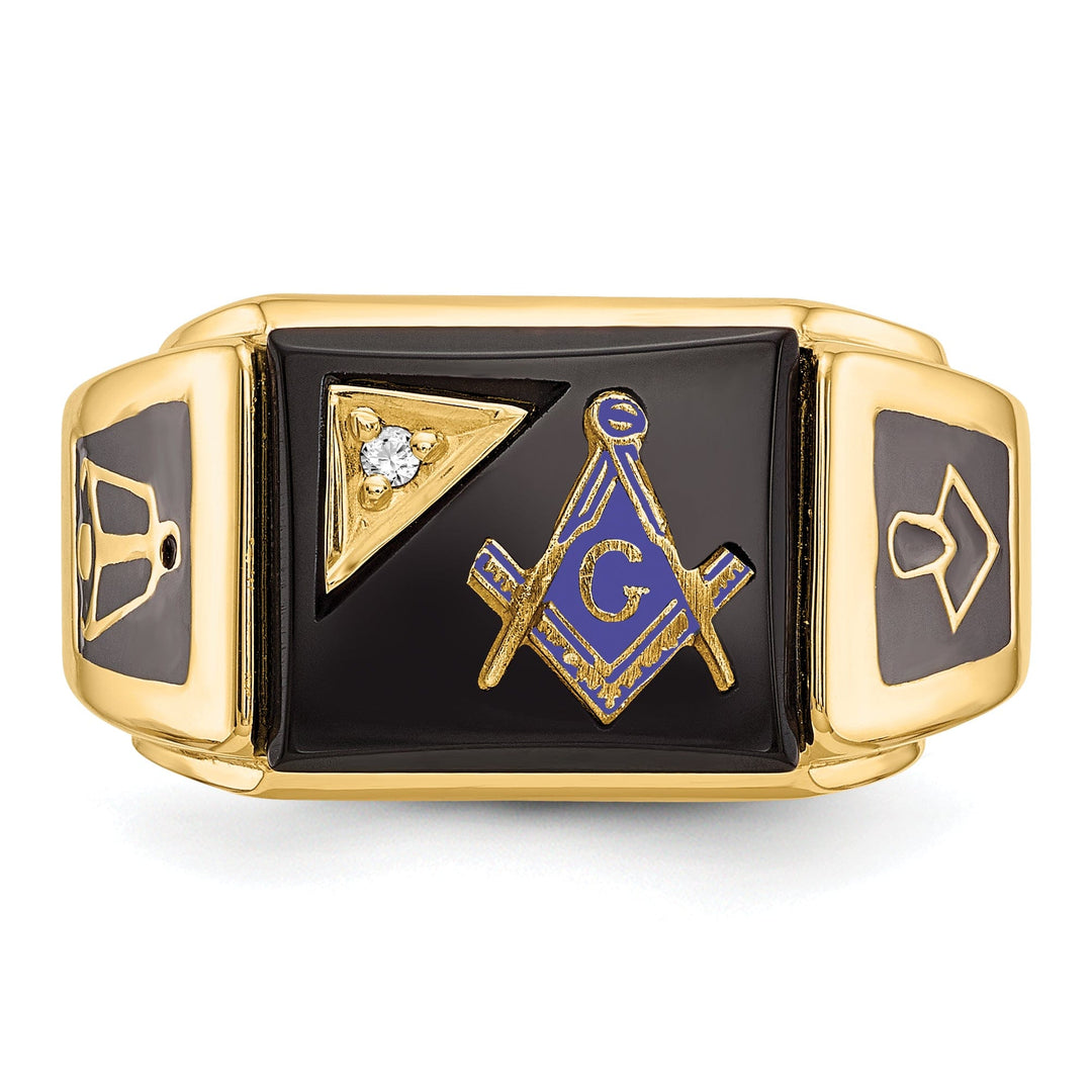 14k Yellow Gold Men's Blue Masonic Ring