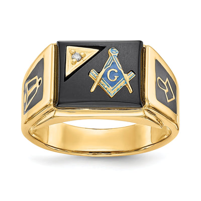 14k Yellow Gold Men's Blue Masonic Ring