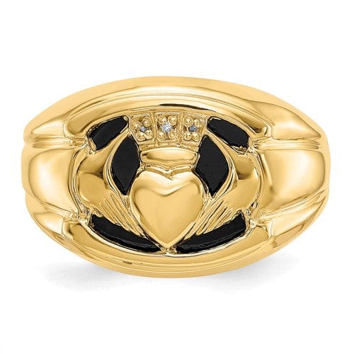 14kt yellow gold claddagh mens onyx diamond ring