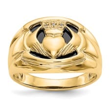 14kt yellow gold claddagh mens onyx diamond ring