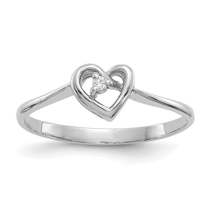 14k White Gold Polished Diamond Heart Ring