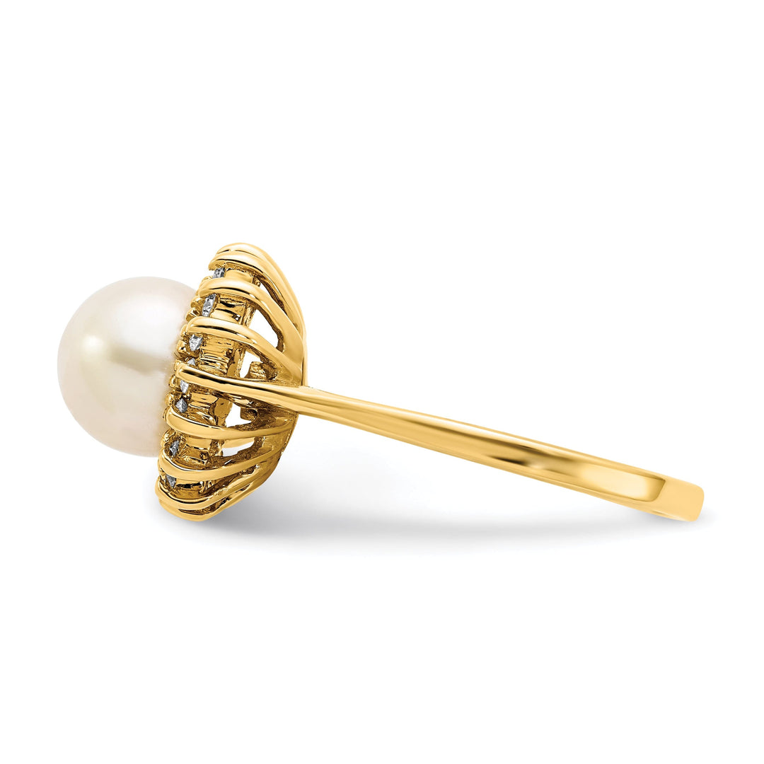 14k Yellow Gold Pearl Diamond Ring