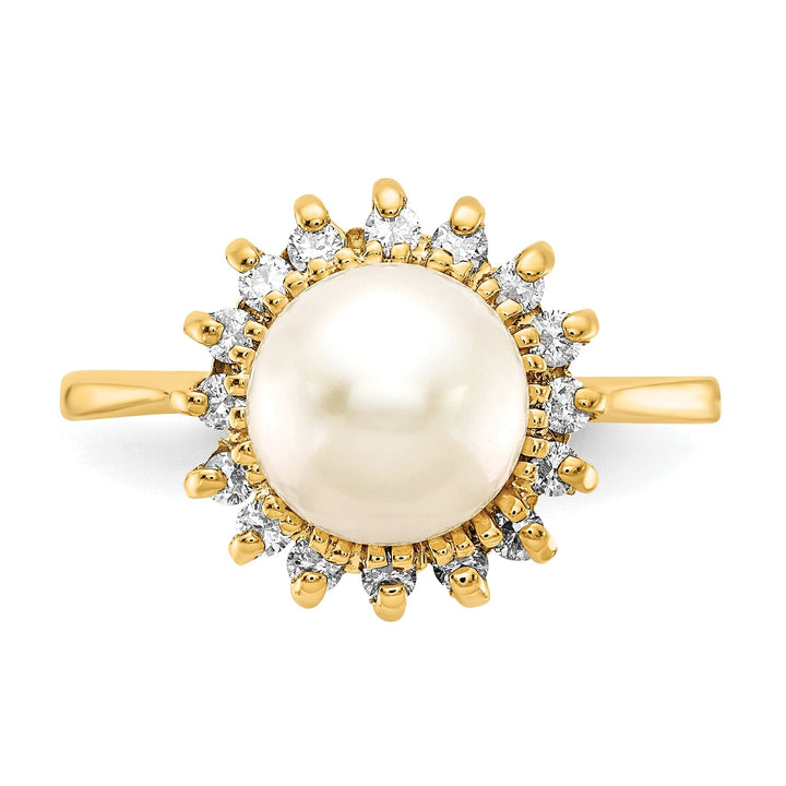 14k Yellow Gold Pearl Diamond Ring