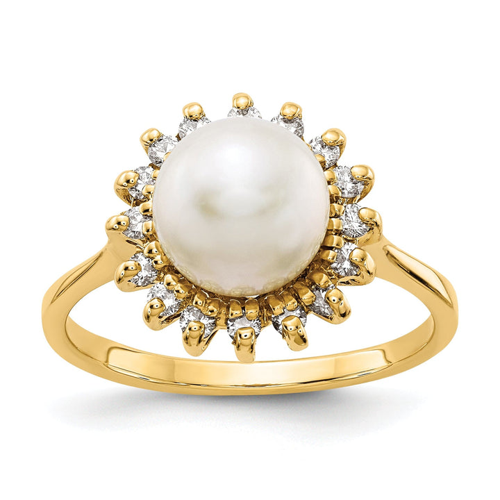 14k Yellow Gold Pearl Diamond Ring