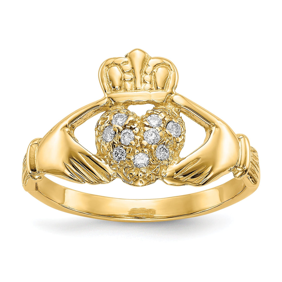 14kt diamond yellow gold ladies claddagh ring