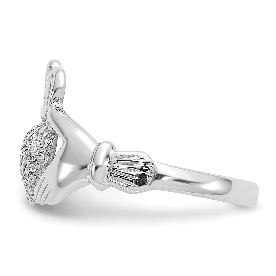 14kt white gold ladies claddagh diamond ring