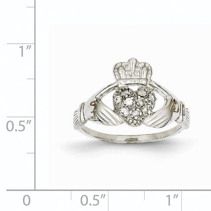 14kt white gold ladies claddagh diamond ring