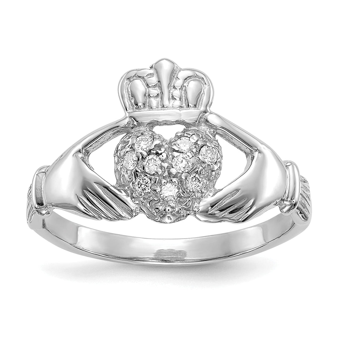 14kt white gold ladies claddagh diamond ring