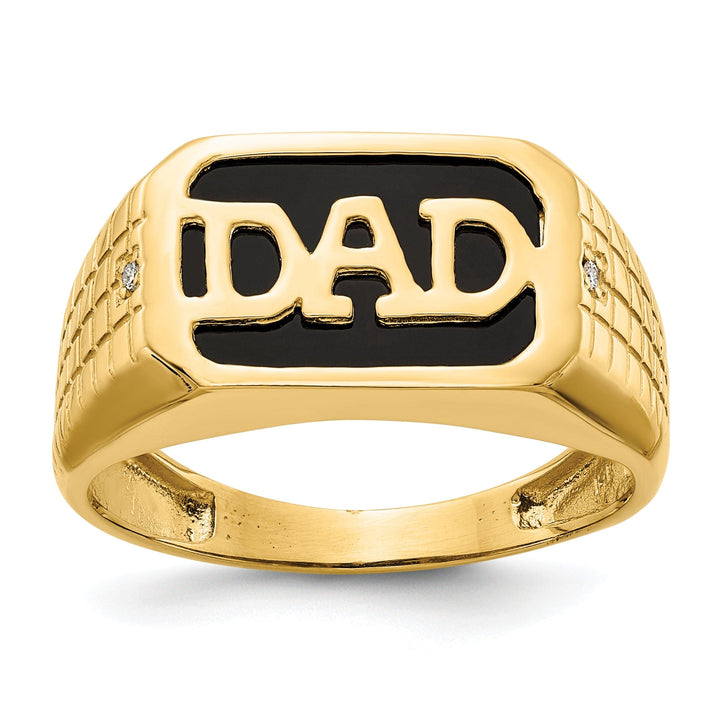 14k Yellow Gold Men's Onyx Diamond Dad Ring