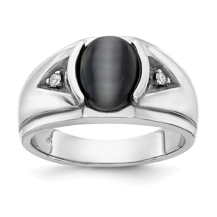 14k White Gold Polished Men's Onyx Diamond Ring