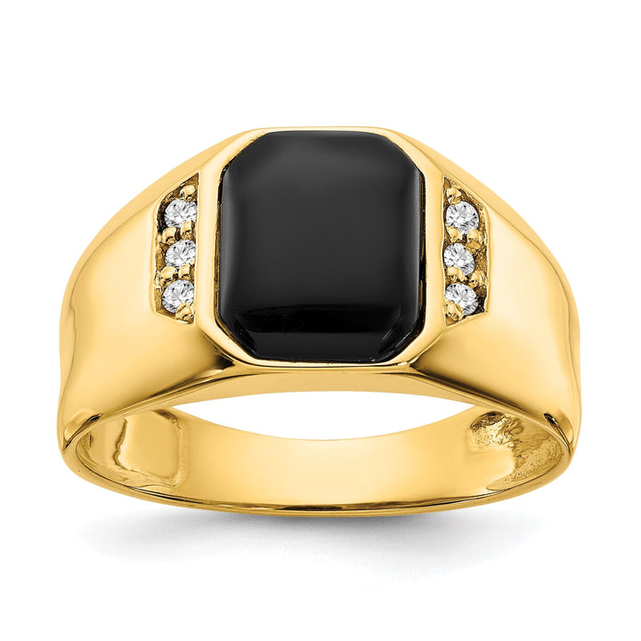 14k Yellow Gold Polished Men's Onyx Diamond Ring