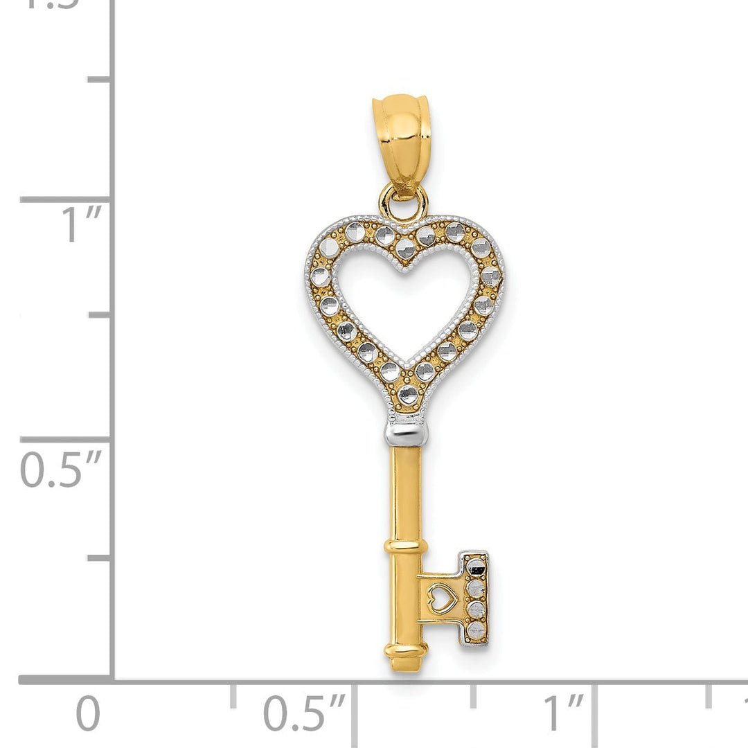 14k Two Tone Gold Heart Key Pendant
