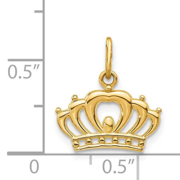 14k Yellow Gold Solid Textured Polished Finish Crown Design Charm Pendant