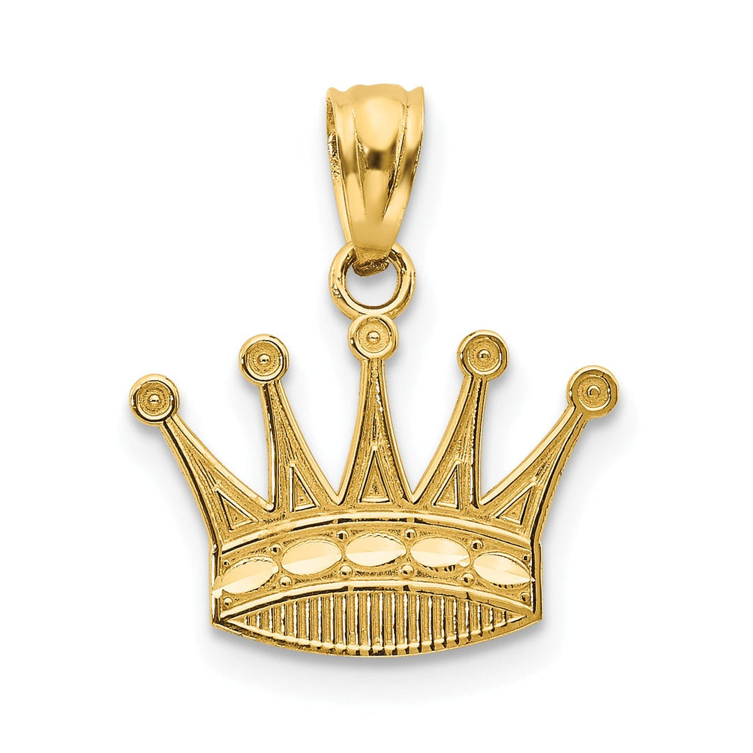 14k Yellow Gold Solid Polished Finish Mens Crown Design Charm Pendant