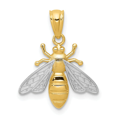 14k Yellow Gold White Rhodium Open Back Solid Textured Polished Finish Bumblebee Charm Pendant at $ 58.67 only from Jewelryshopping.com