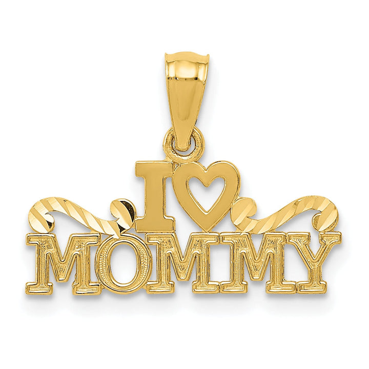 14k Yellow Gold Solid Polished Finish I Heart Mommy Design Pendant