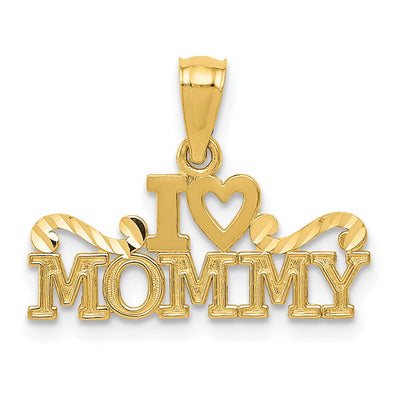 14k Yellow Gold Solid Polished Finish I Heart Mommy Design Pendant