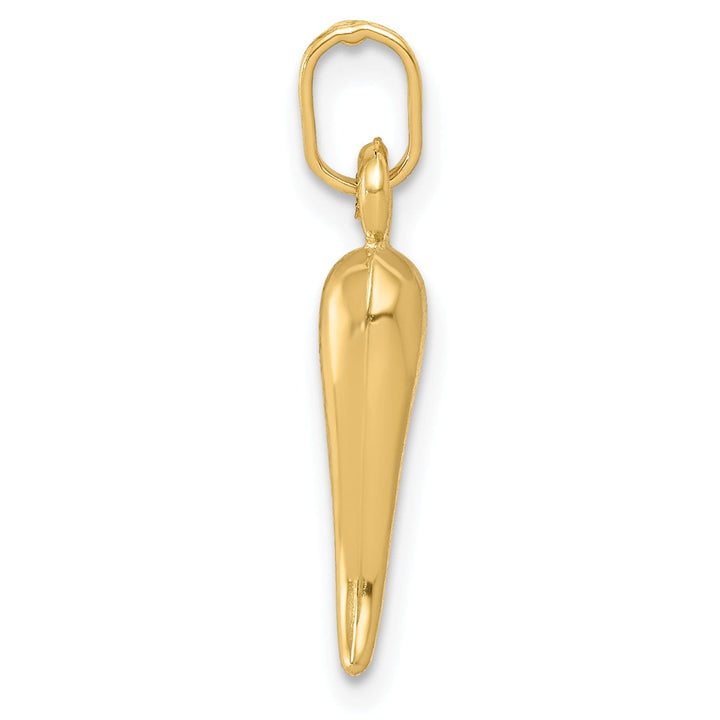 14k Yellow Gold Polished Finish 3-Dimensional Hollow Italian Horn Charm Pendant