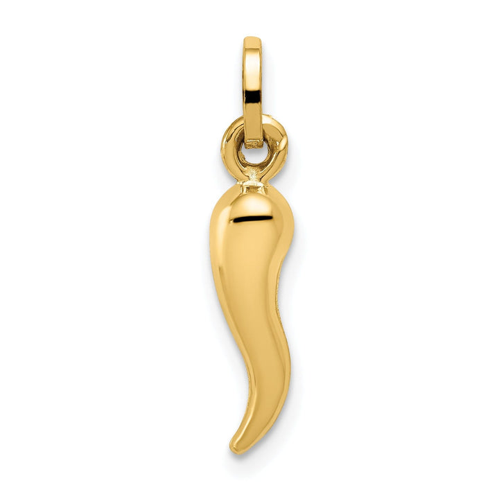 14k Yellow Gold Polished Finish 3-Dimensional Hollow Italian Horn Charm Pendant