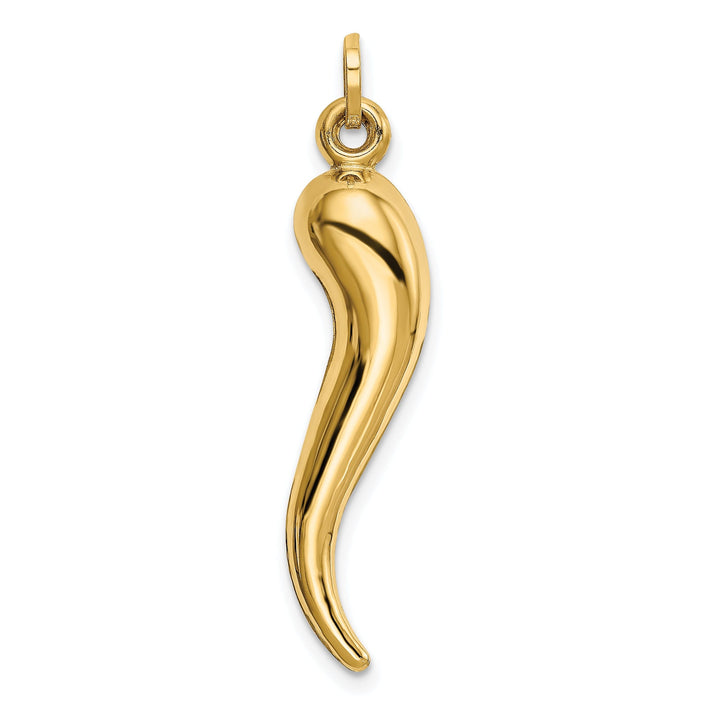 14k Yellow Gold Polished Finish Hollow 3-D Italian Horn Charm Pendant