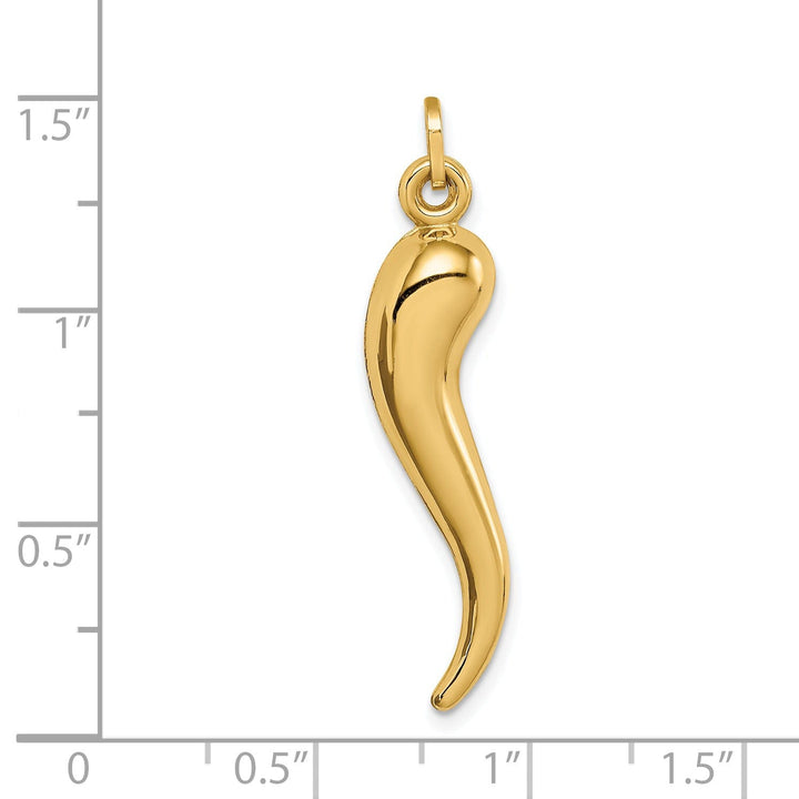 14k Yellow Gold Polished Finish Hollow 3-D Italian Horn Charm Pendant