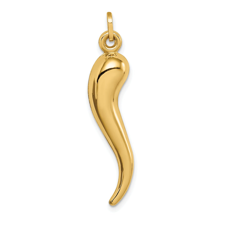 14k Yellow Gold Polished Finish Hollow 3-D Italian Horn Charm Pendant