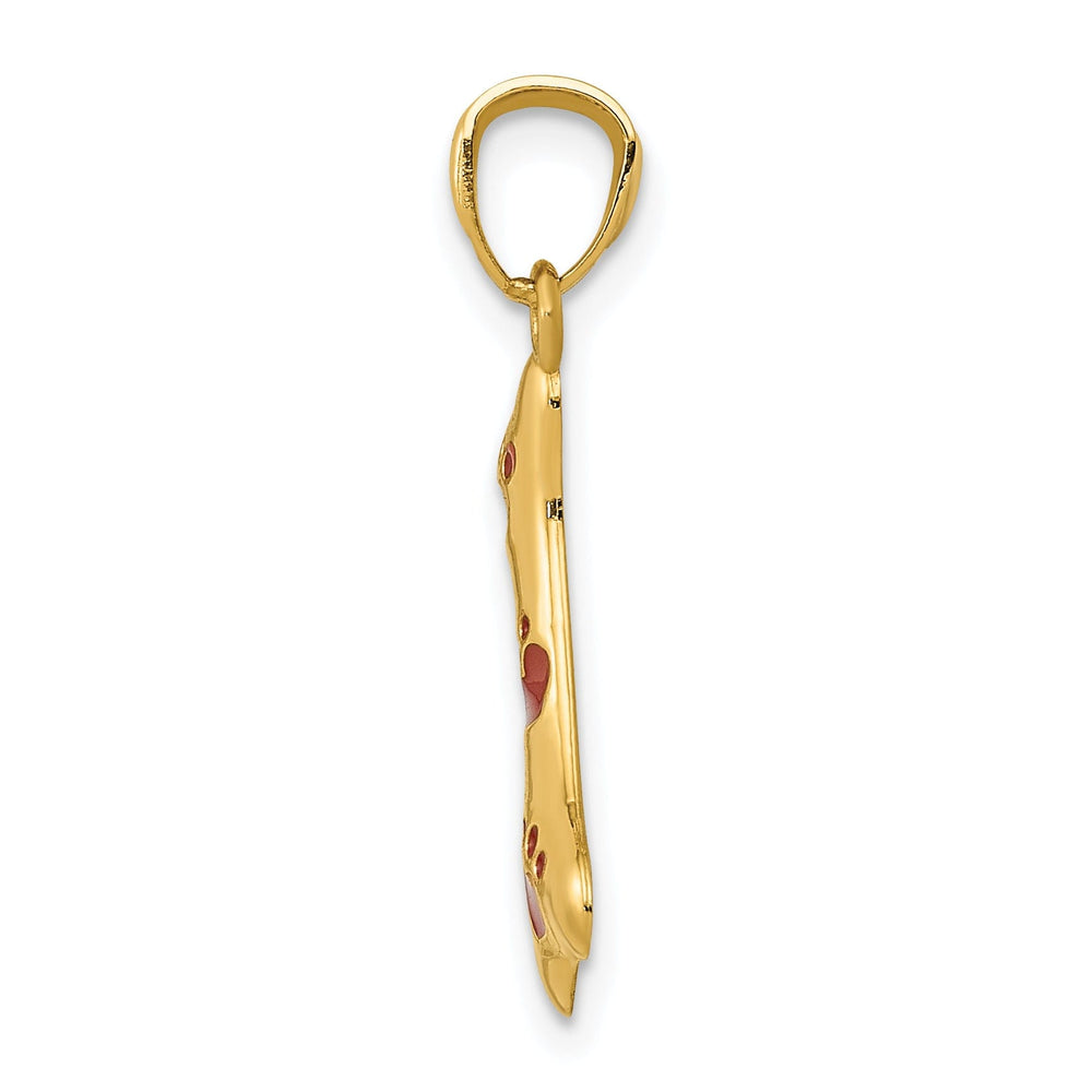 14k Yellow Gold Polished with Red Enamel Finish Solid Dog Bone with Paw Prints Charm Pendant
