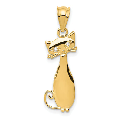 14k Yellow Gold Soild Polished Finish Cat Sitting with Diamond Eyes Charm Pendant at $ 140.86 only from Jewelryshopping.com