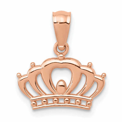 14k Rose Gold Solid Textured Polished Finish Crown Design Charm Pendant