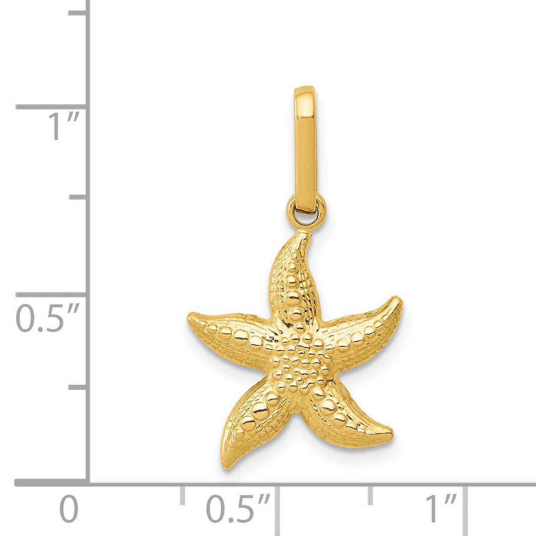 14k Yellow Gold Polished Texture Finish 3-D Starfish Charm Pendant