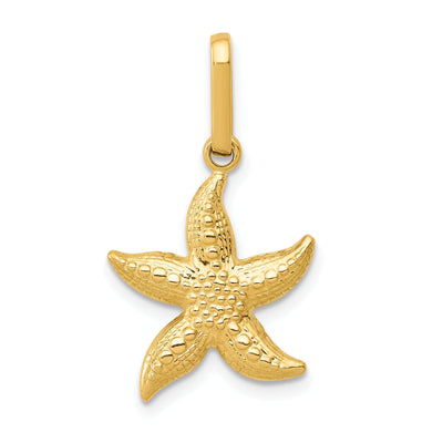 14k Yellow Gold Polished Texture Finish 3-D Starfish Charm Pendant