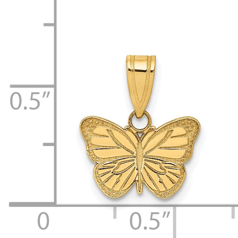 14k Yellow Gold Flat Back Solid Polished Finish Laser Cut Butterfly Charm Pendant
