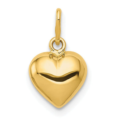 14K Yellow Gold Polished Finish 3-Dimensional Hollow Puffed Heart Shape Design Pendant Charm