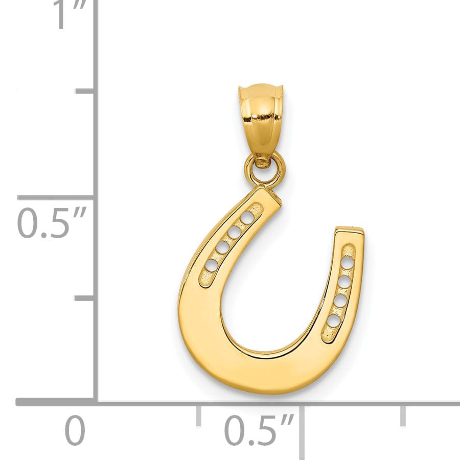 14k Yellow Gold Solid Textured Polished Finish Horseshoe Charm Pendant